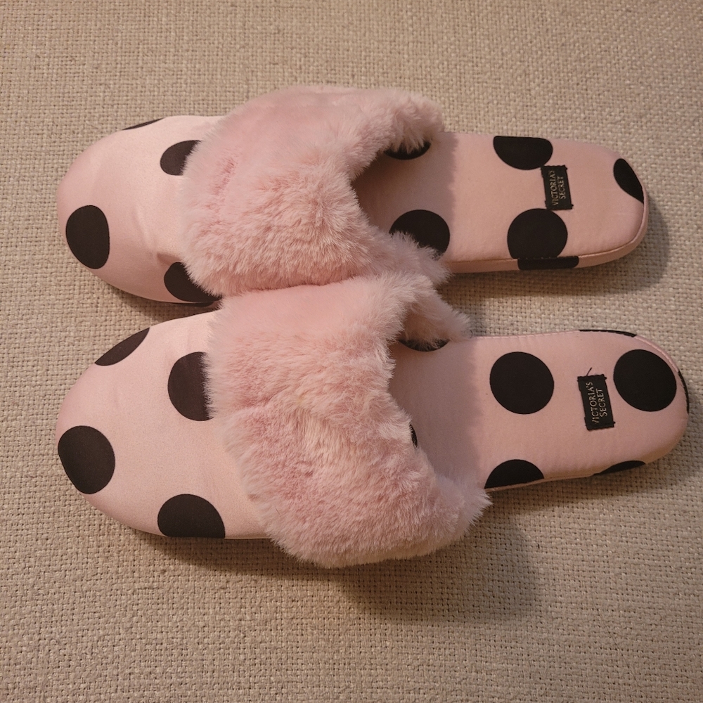 Victoria's Secret Satin Polka Dotted Slippers.